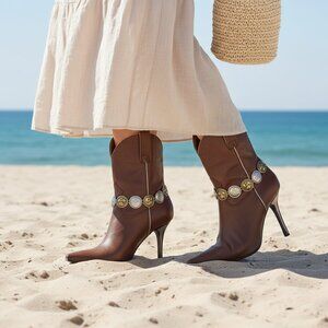 Women Silver Metal 2 Boot Chain Bracelet Heel Shoe Angel Bless Charm Anklet PAIR